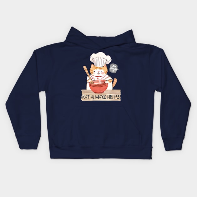 Cute cat chef cooking baking mixing bowl culinary bad kitty Kids Hoodie by BigMRanch